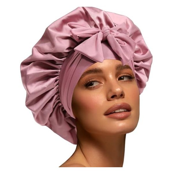 Silk Bonnet for Women, Satin Bonnet for Sleeping, Large Sleep Cap with Elastic Tie Band for Curly Hair