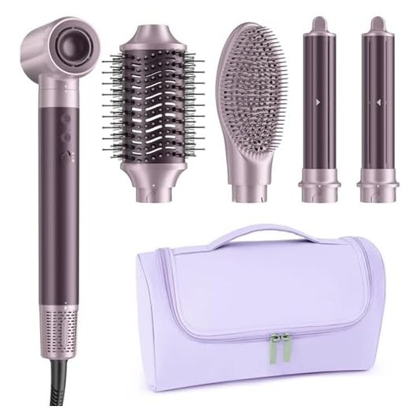 MESCOMB Dual Voltage Hair Dryer Brush for Travel – 5 in 1 Air Styler with High-Speed Blow Dryer, Anti-Frizz, Compact Design with Travel Bag, Ideal for Europe & Worldwide Use (100V–240V) Gift for Women